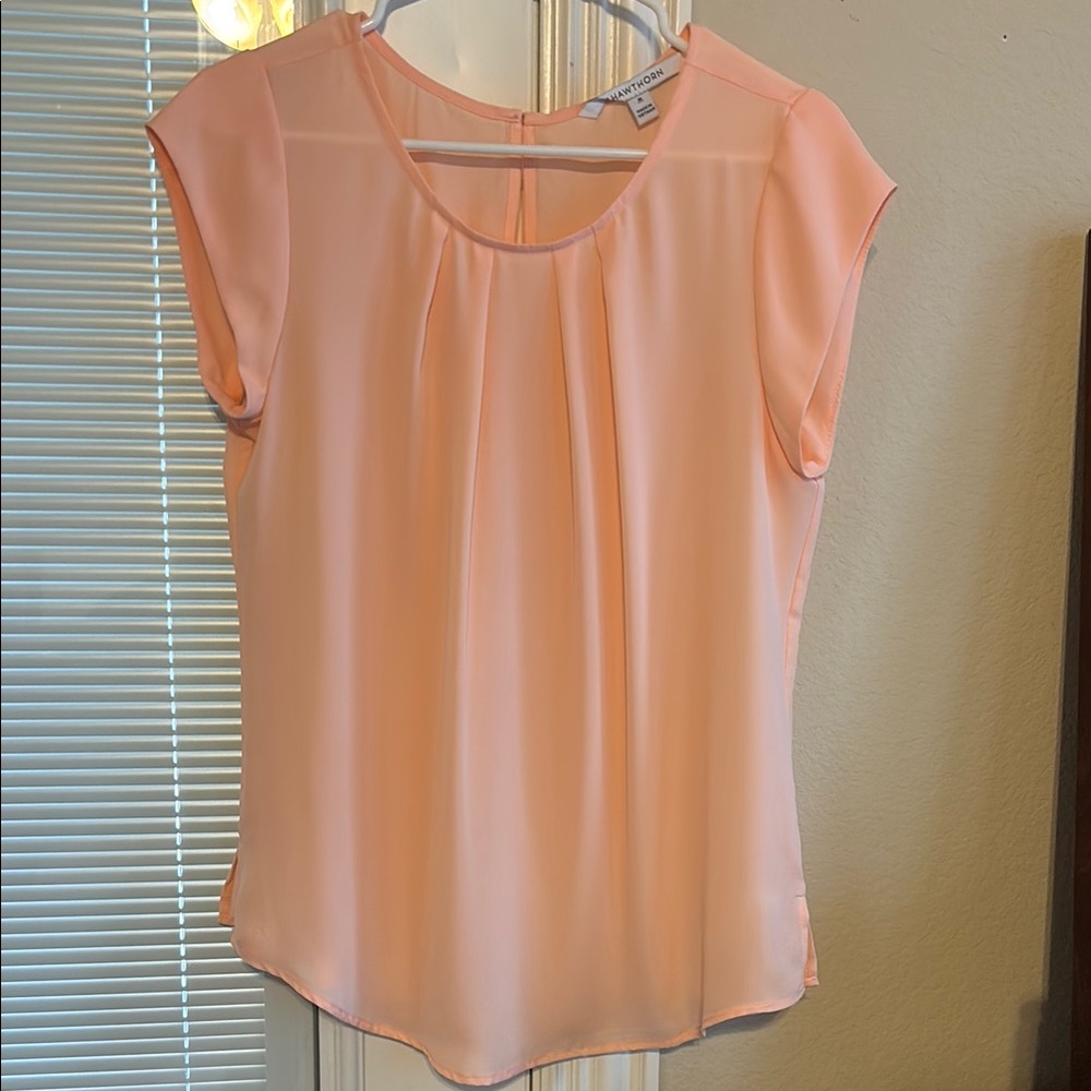 41 Hawthorn Orange Pleated Blouse with Cap Sleeves
